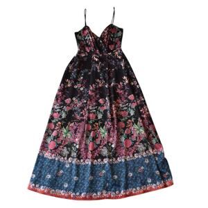 Lulu's Black Pink Floral Long Wedding Guest Dress Size Medium